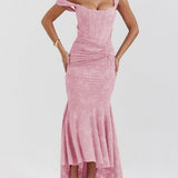 Women's Corset Jacquard Lace Mermaid Midi Dress - Formal Wedding - Pink