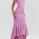 Women's Corset Jacquard Lace Mermaid Midi Dress - Formal Wedding - Purple