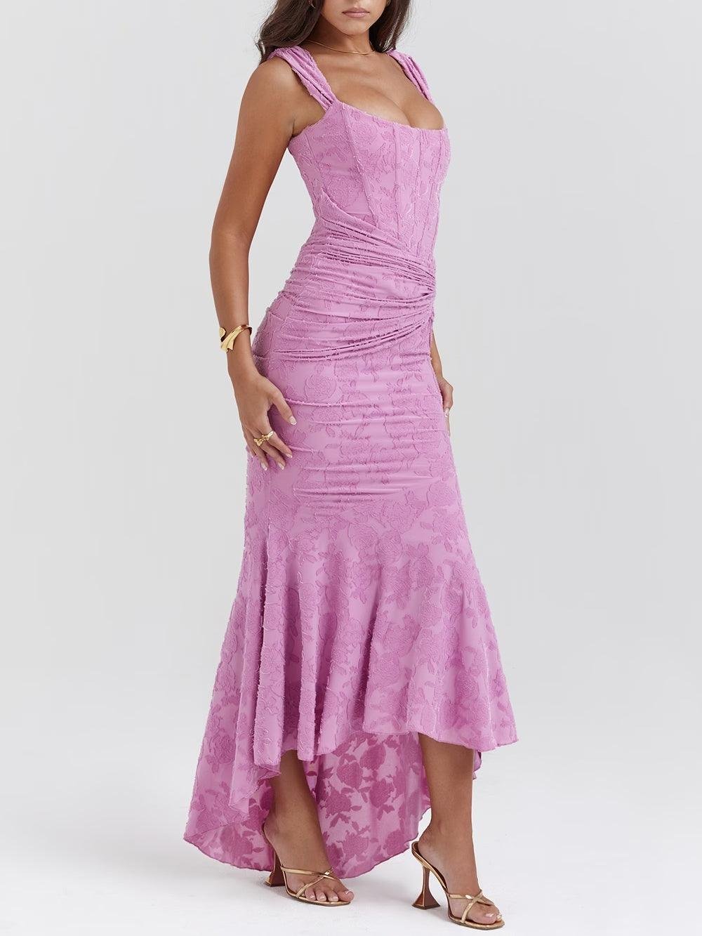 Women's Corset Jacquard Lace Mermaid Midi Dress - Formal Wedding - Purple