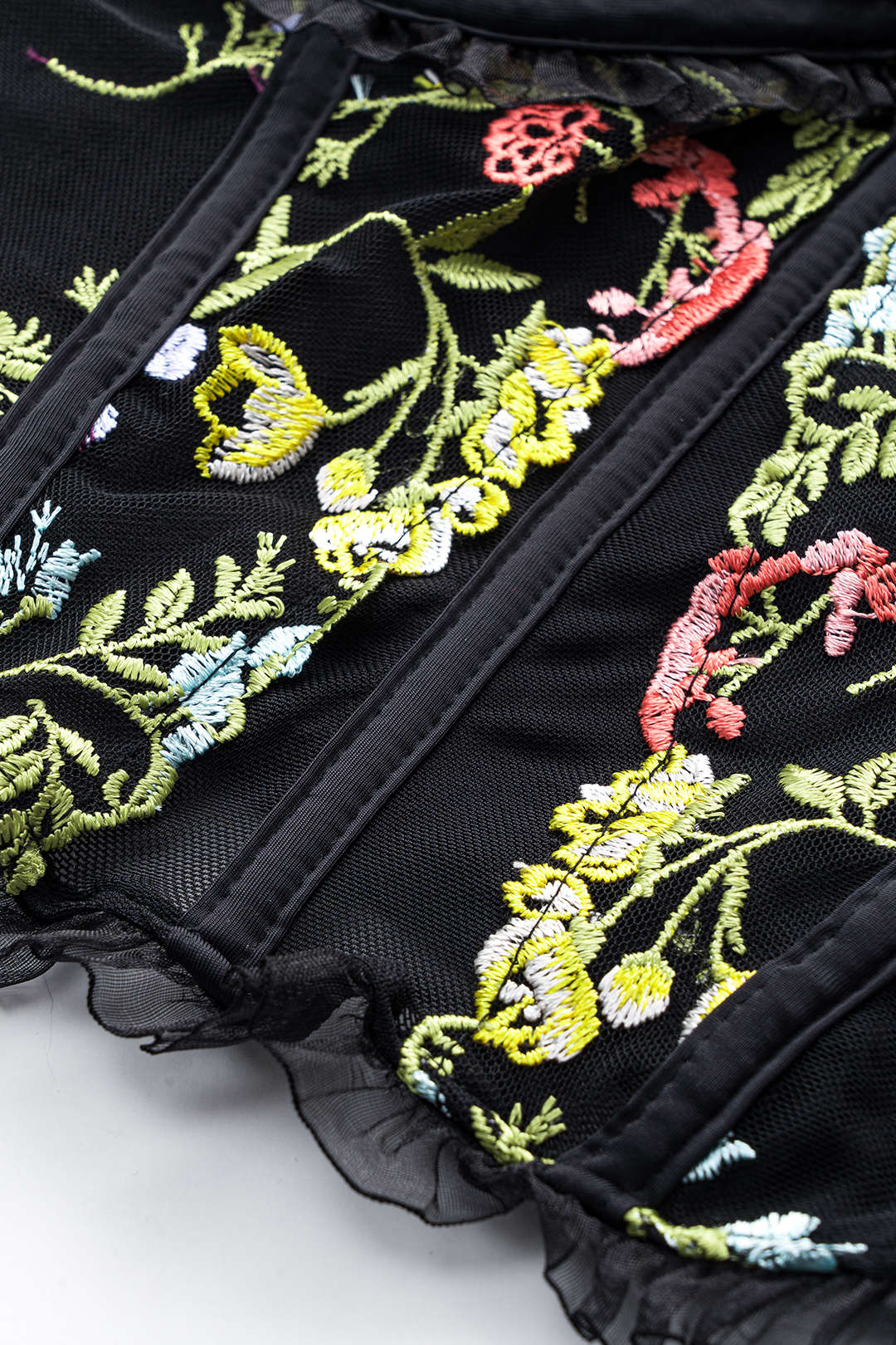 Women's Corset Top | Floral Embroidery & Mesh | Romantic | Spring