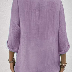 Women's Cotton V-Neck Button-Front Blouse - Three-Quarter Sleeve