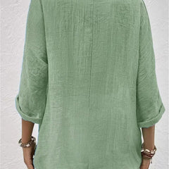 Women's Cotton V-Neck Button-Front Blouse - Three-Quarter Sleeve