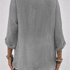 Women's Cotton V-Neck Button-Front Blouse - Three-Quarter Sleeve