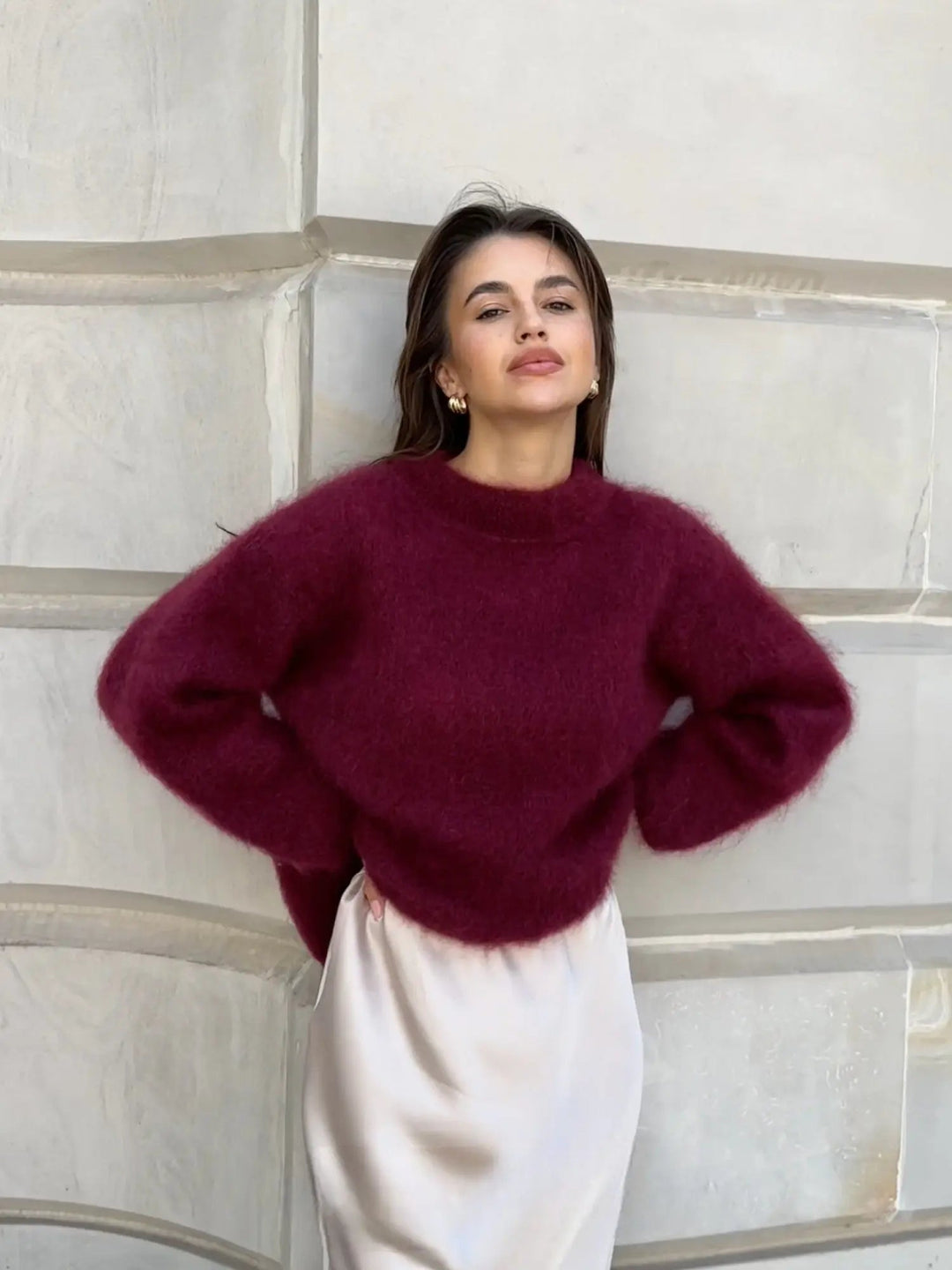 Women's Crew-Neck Sweater | Relaxed Fit | Spring - Burgundy