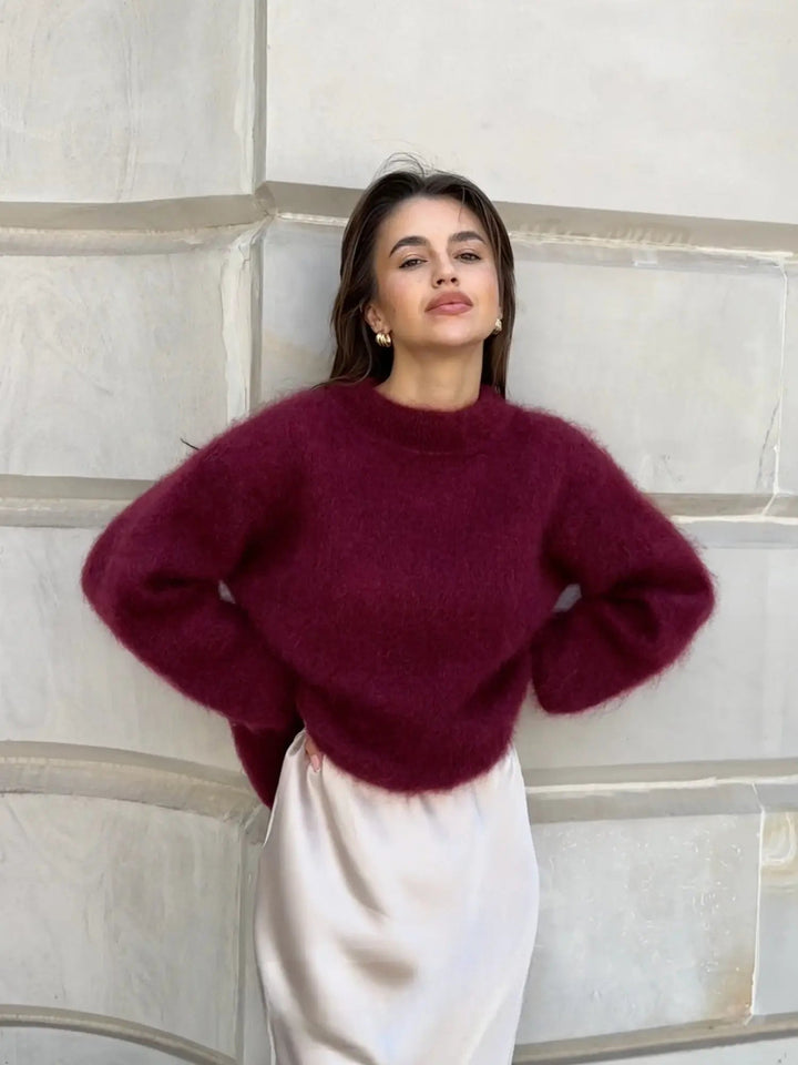 Women's Crew-Neck Sweater | Relaxed Fit | Spring - Burgundy