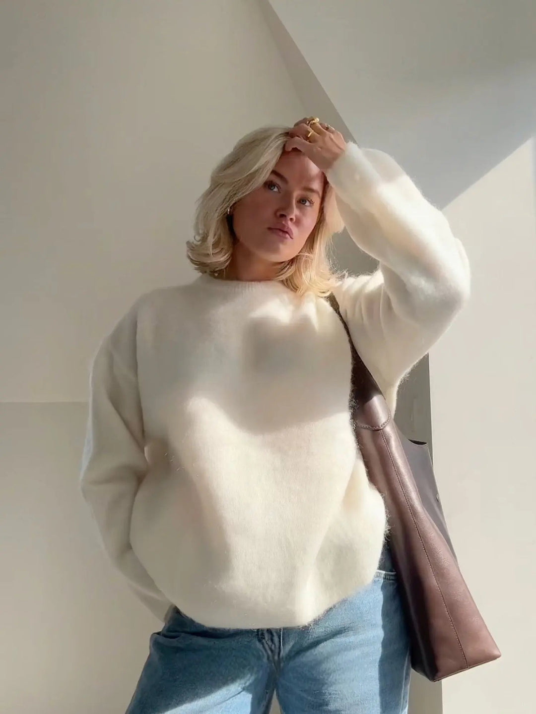 Women's Crew-Neck Sweater | Relaxed Fit | Spring - Cream