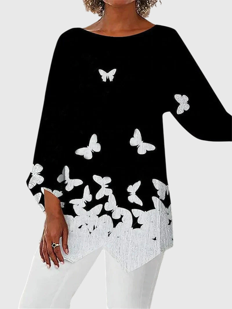 Women's Crew Neck Top - Elegant Printed Design | Autumn - Beige