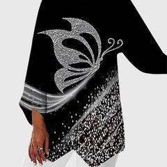 Women's Crew Neck Top - Elegant Printed Design | Autumn - Black