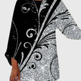 Women's Crew Neck Top - Elegant Printed Design | Autumn - Blue