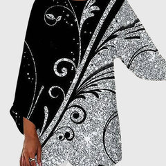 Women's Crew Neck Top - Elegant Printed Design | Autumn - Blue