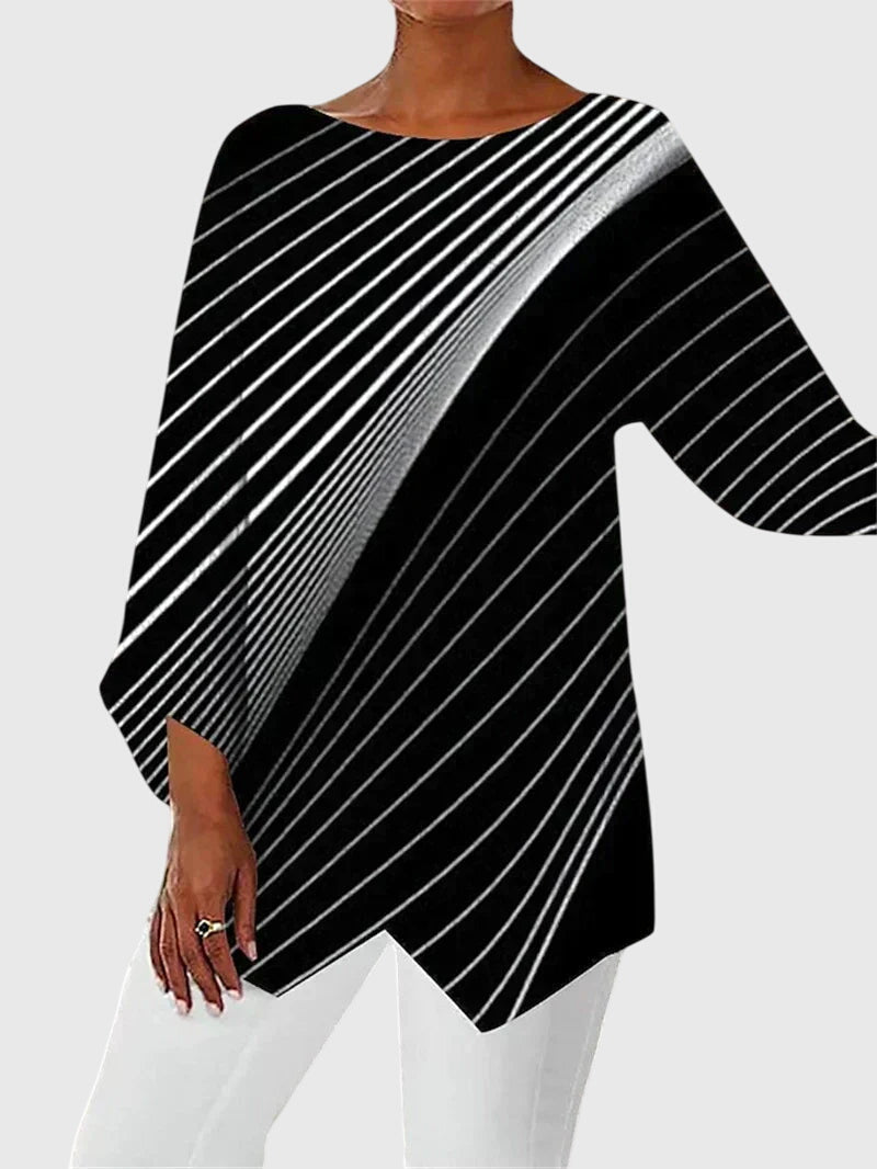 Women's Crew Neck Top - Elegant Printed Design | Autumn - White