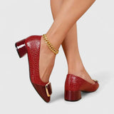 Women's Croc-Embossed Block Heel Loafers - Polished Sophistication - Bordeaux