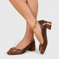 Women's Croc-Embossed Block Heel Loafers - Polished Sophistication