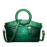 Women's Crocodile-Embossed Handbag | Structured | Winter - Green