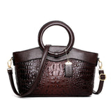 Women's Crocodile-Embossed Handbag | Structured | Winter - Mocha Brown