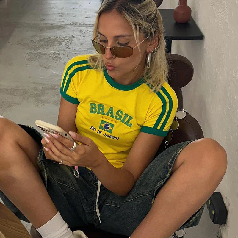 Women's Crop Top T-Shirt | Brazil Print | Summer
