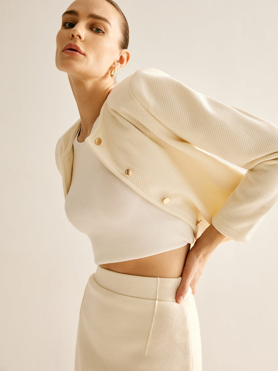 Women's Cropped Blazer with Gold Buttons - Off-White | Spring
