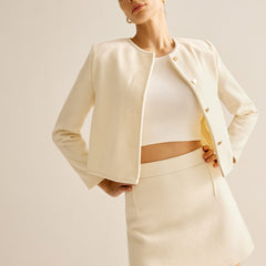 Women's Cropped Blazer with Gold Buttons - Off-White | Spring