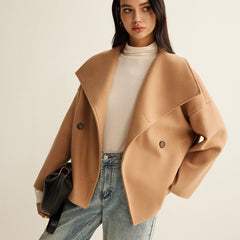 Women's Cropped Coat | Wool Blend | Autumn - Camel