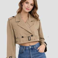 Women's Cropped Double-Breasted Belted Trench Jacket | Spring
