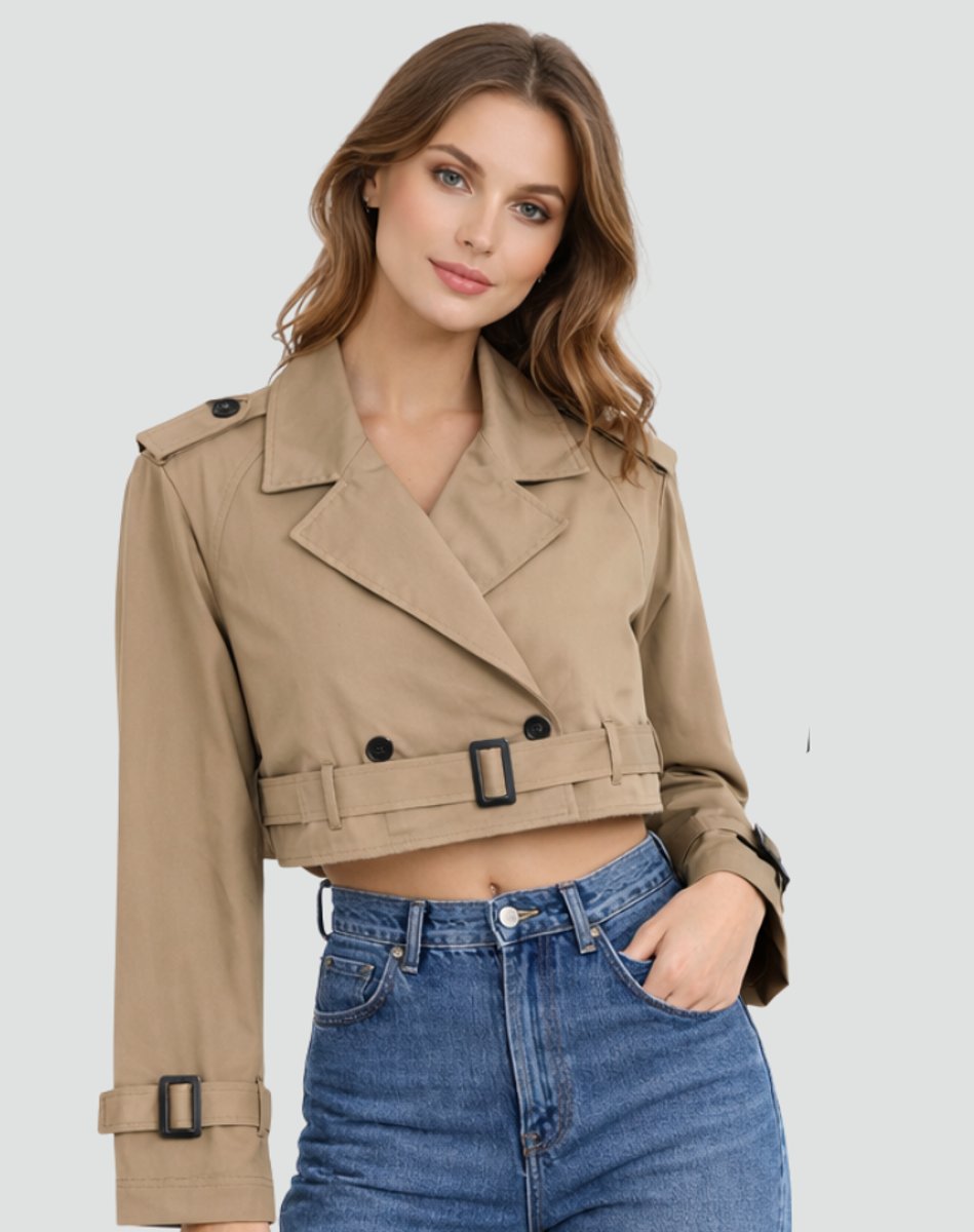Women's Cropped Double-Breasted Belted Trench Jacket | Spring