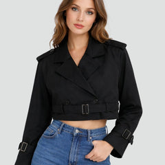 Women's Cropped Double-Breasted Belted Trench Jacket | Spring