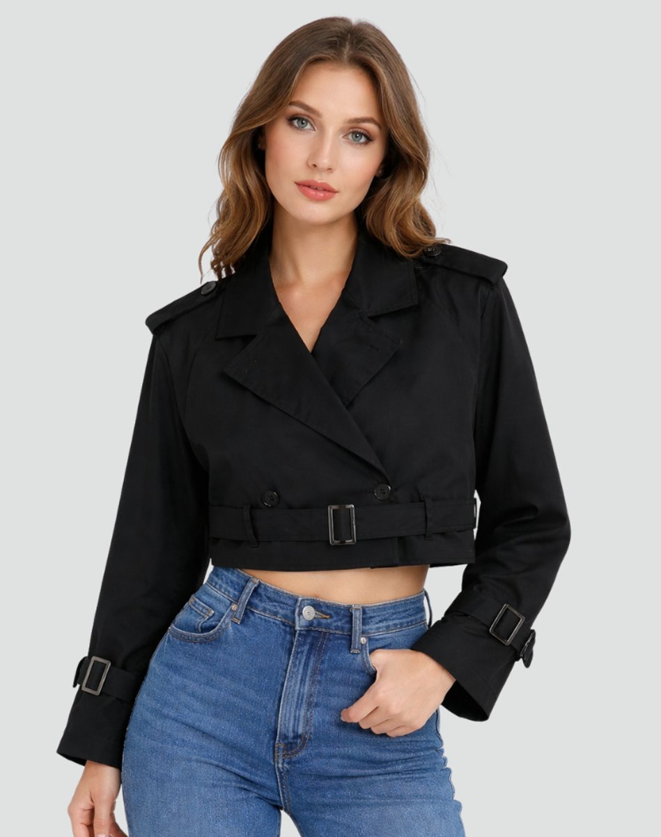 Women's Cropped Double-Breasted Belted Trench Jacket | Spring