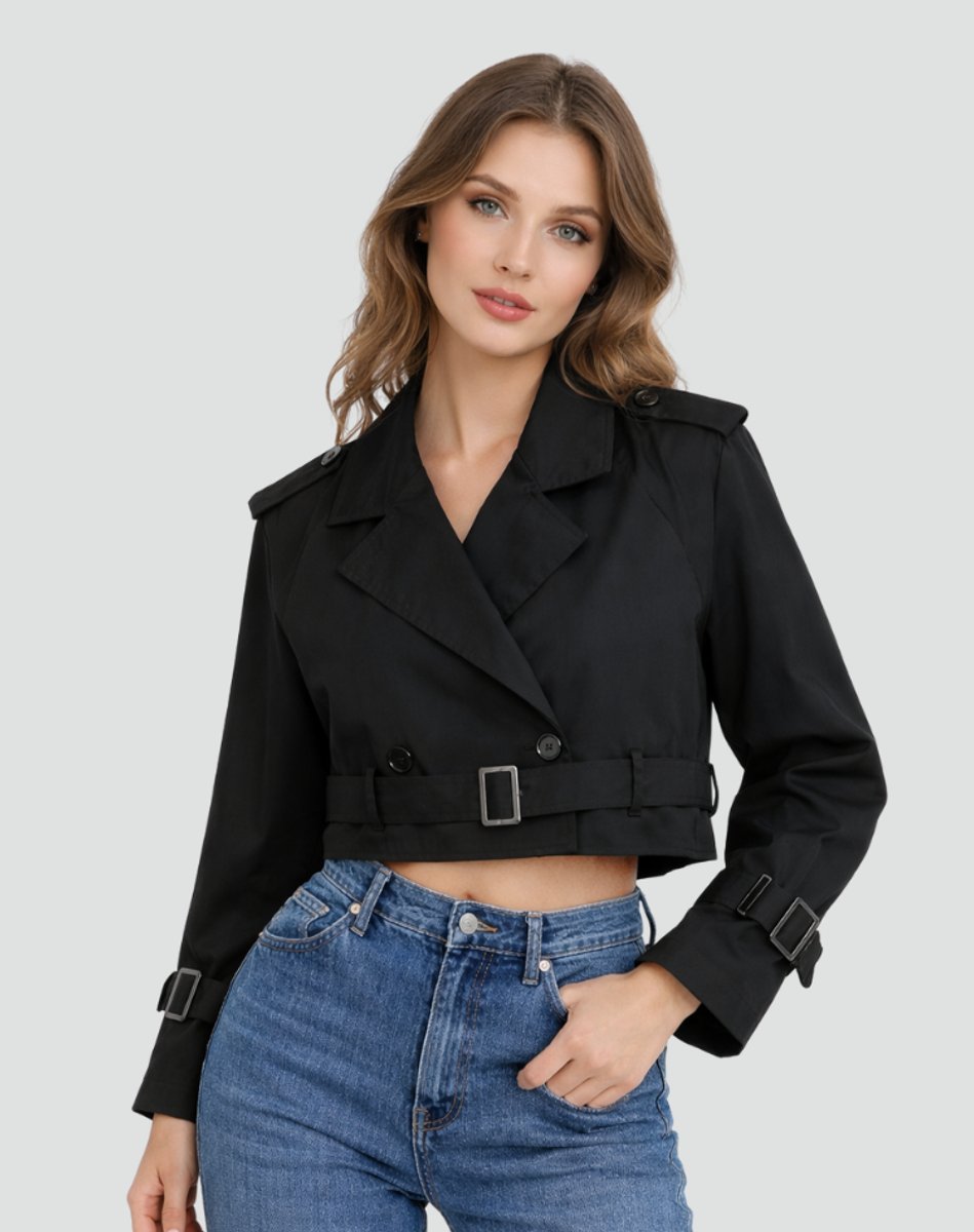 Women's Cropped Double-Breasted Belted Trench Jacket | Spring