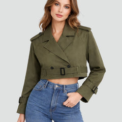 Women's Cropped Double-Breasted Belted Trench Jacket | Spring