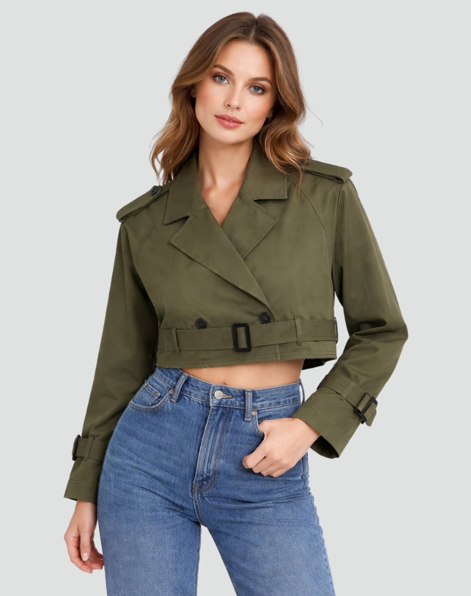Women's Cropped Double-Breasted Belted Trench Jacket | Spring