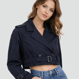 Women's Cropped Double-Breasted Belted Trench Jacket | Spring - Navy