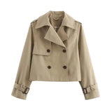 Women's Cropped Double-Breasted Trench Coat - Buckle Cuff | Autumn - Beige