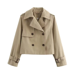 Women's Cropped Double-Breasted Trench Coat - Buckle Cuff | Autumn - Beige