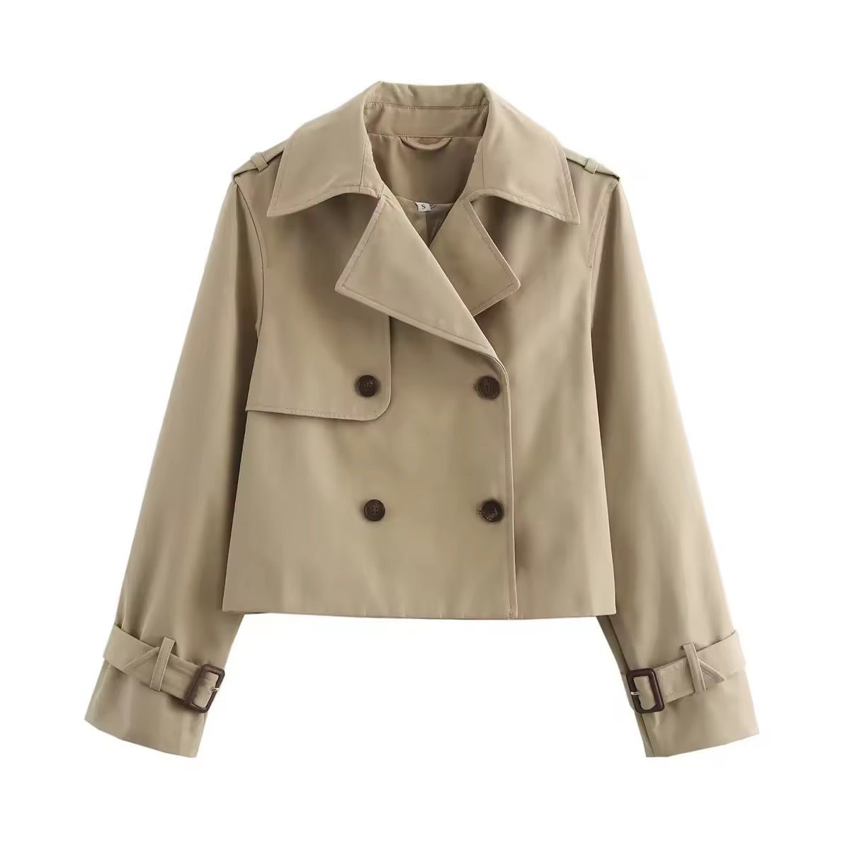Women's Cropped Double-Breasted Trench Coat - Buckle Cuff | Autumn - Beige