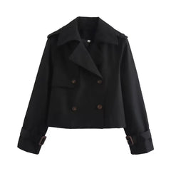 Women's Cropped Double-Breasted Trench Coat - Buckle Cuff | Autumn - Black