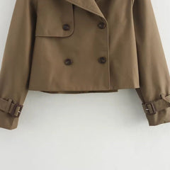 Women's Cropped Double-Breasted Trench Coat - Buckle Cuff | Autumn