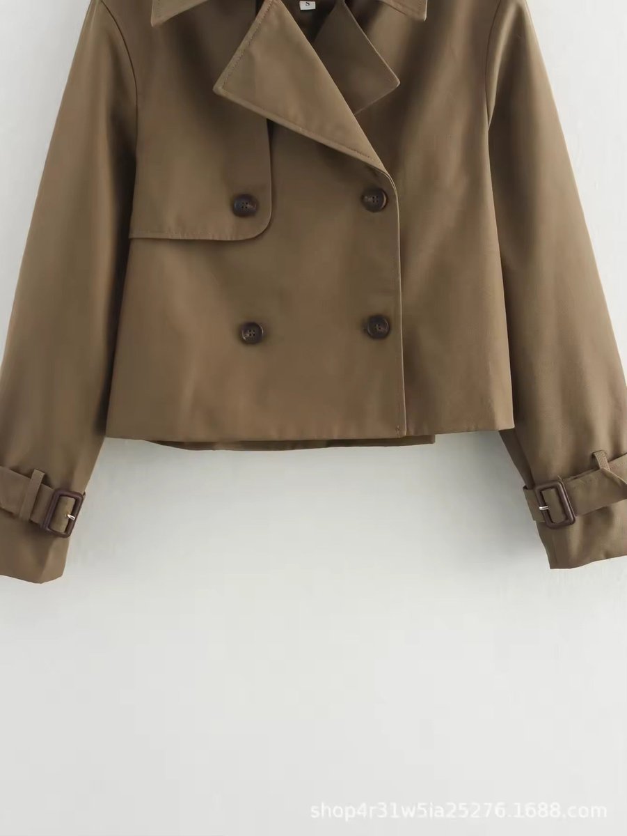 Women's Cropped Double-Breasted Trench Coat - Buckle Cuff | Autumn