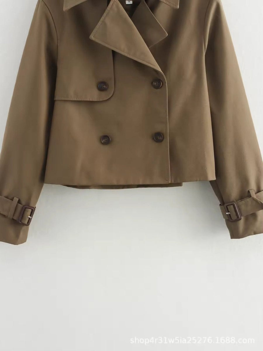 Women's Cropped Double-Breasted Trench Coat - Buckle Cuff | Autumn
