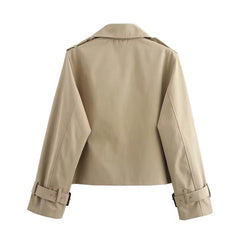 Women's Cropped Double-Breasted Trench Coat - Buckle Cuff | Autumn