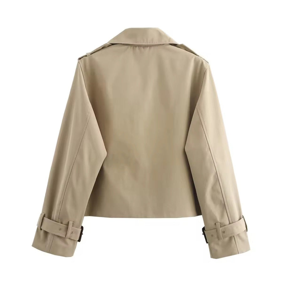 Women's Cropped Double-Breasted Trench Coat - Buckle Cuff | Autumn
