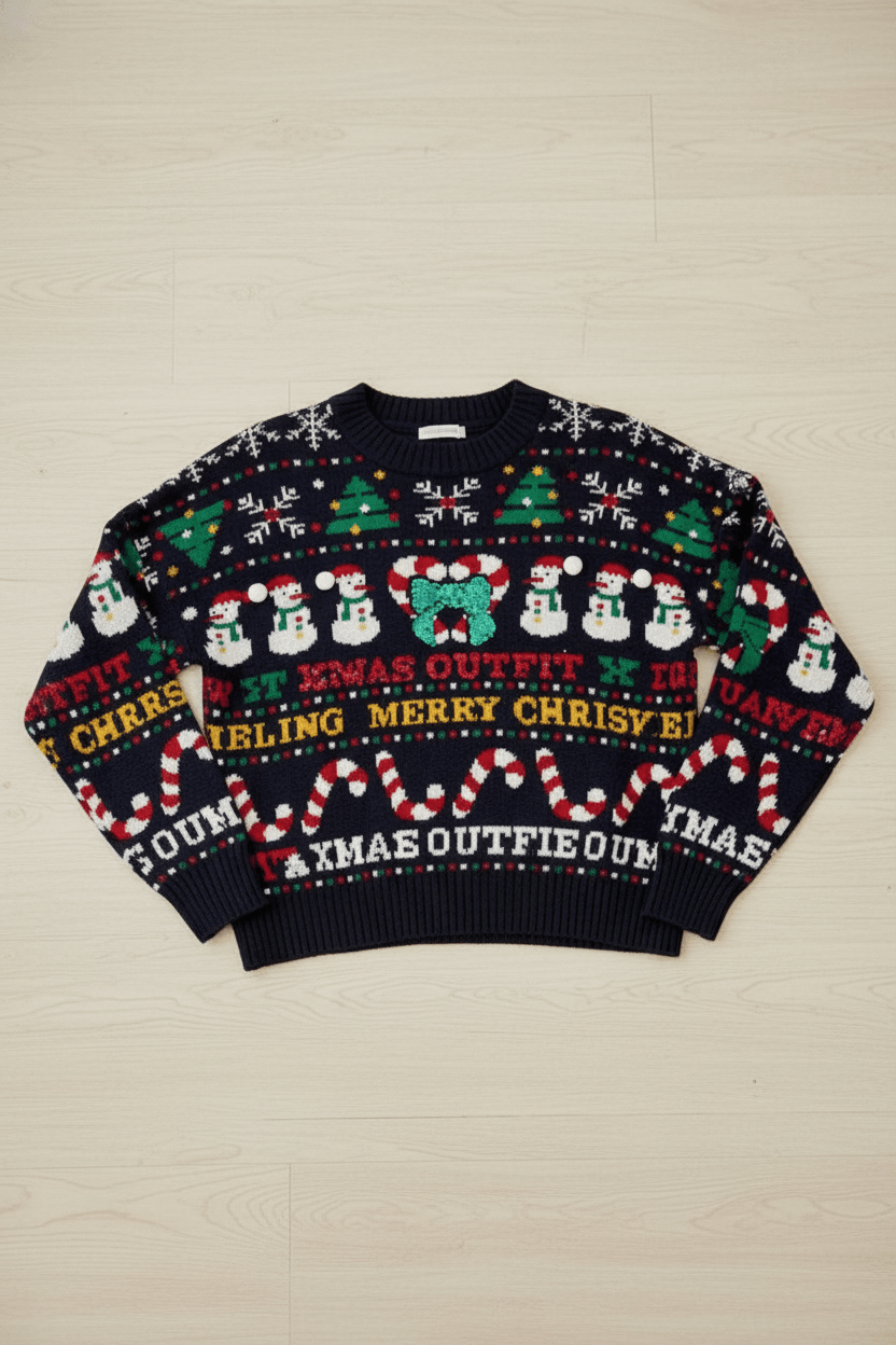 Women's Cropped Jacquard Sweater | Festive Graphic | Winter