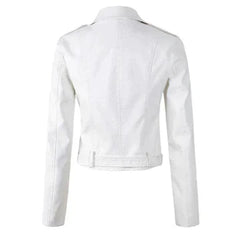 Women's Cropped Moto Faux Leather Jacket - Belted Biker | Autumn