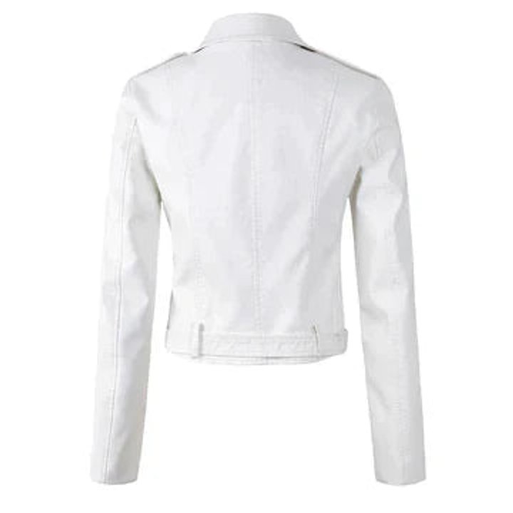 Women's Cropped Moto Faux Leather Jacket - Belted Biker | Autumn