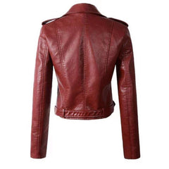 Women's Cropped Moto Faux Leather Jacket - Belted Biker | Autumn