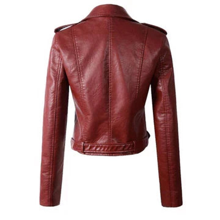 Women's Cropped Moto Faux Leather Jacket - Belted Biker | Autumn