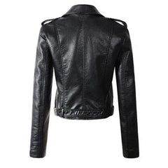 Women's Cropped Moto Faux Leather Jacket - Belted Biker | Autumn