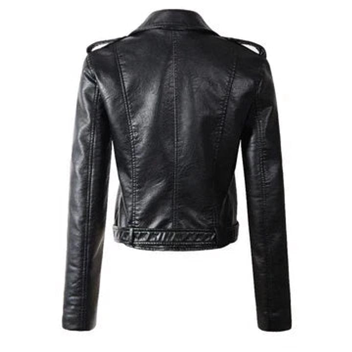 Women's Cropped Moto Faux Leather Jacket - Belted Biker | Autumn