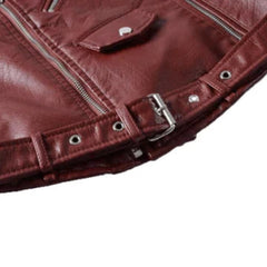 Women's Cropped Moto Faux Leather Jacket - Belted Biker | Autumn