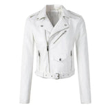 Women's Cropped Moto Faux Leather Jacket - Belted Biker | Autumn - White