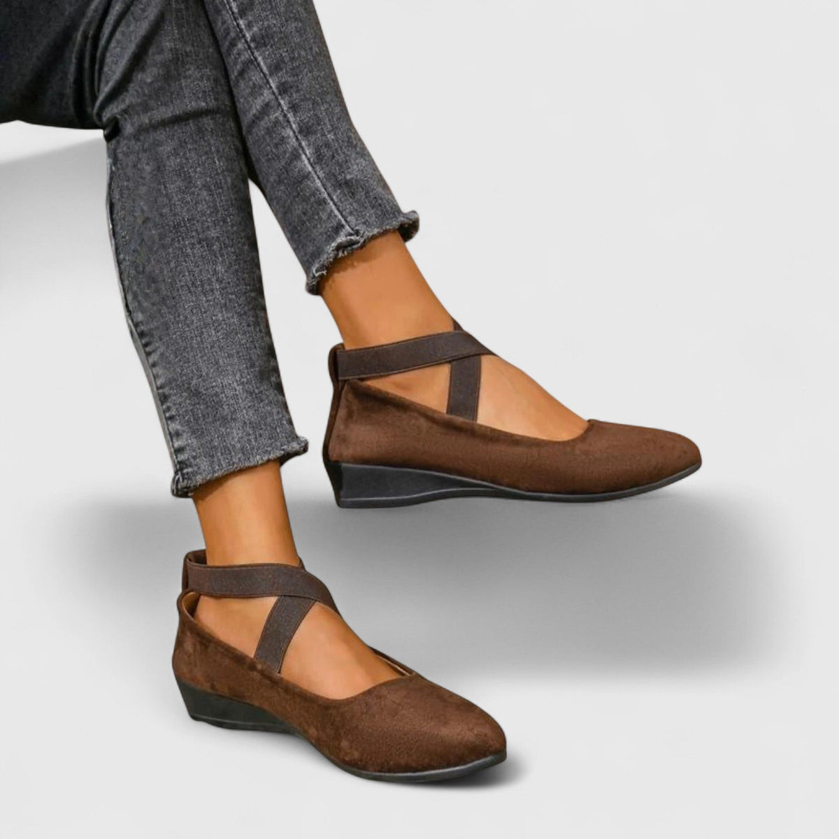 Women's Cross Strap Ballet Flats - Lightweight Summer Comfort - Brown